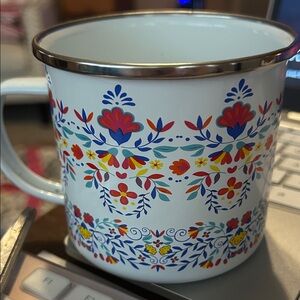 Cook Prep Eat Floral Enamel metal Mug with Colorful Design